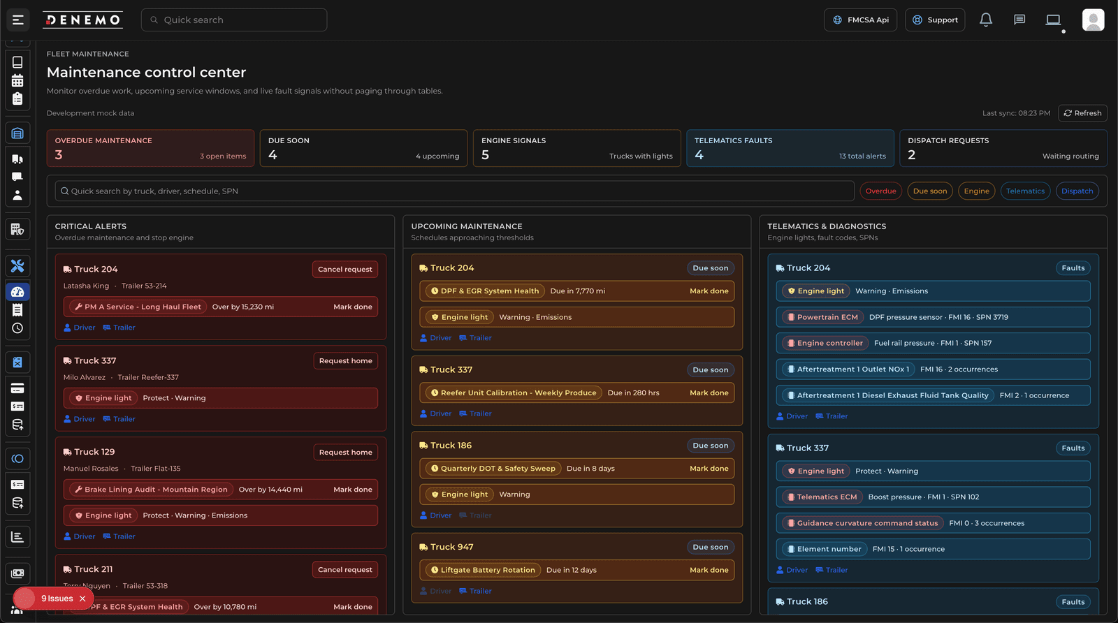 Maintenance dashboard showing inspections and work orders