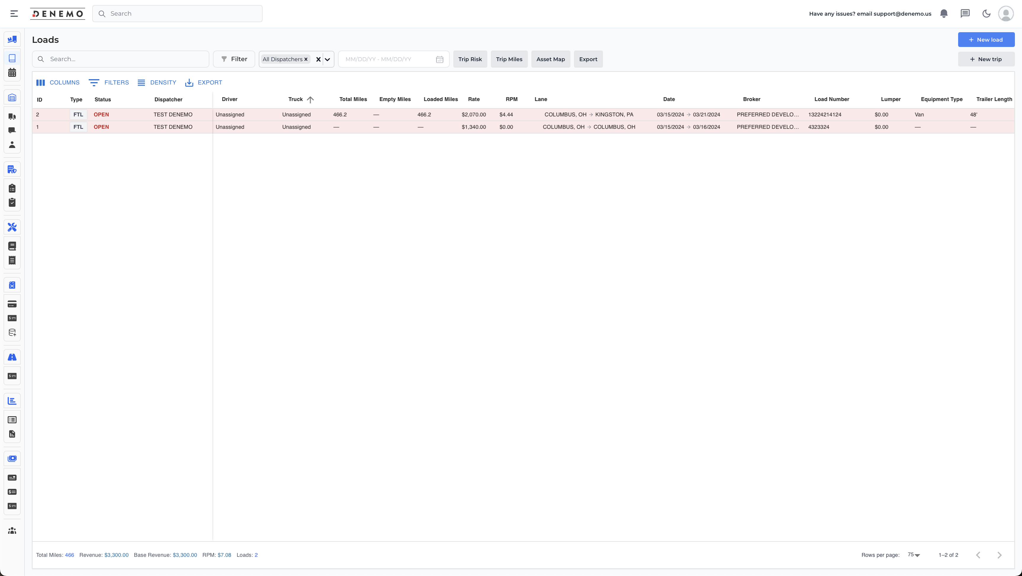 DENEMO TMS Dashboard